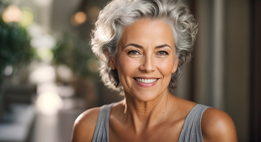 mature woman with grey hair
