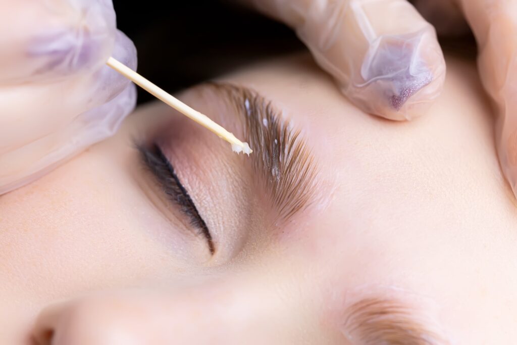 Close up of brow lamination near Belle Meade at Ona Skincare.