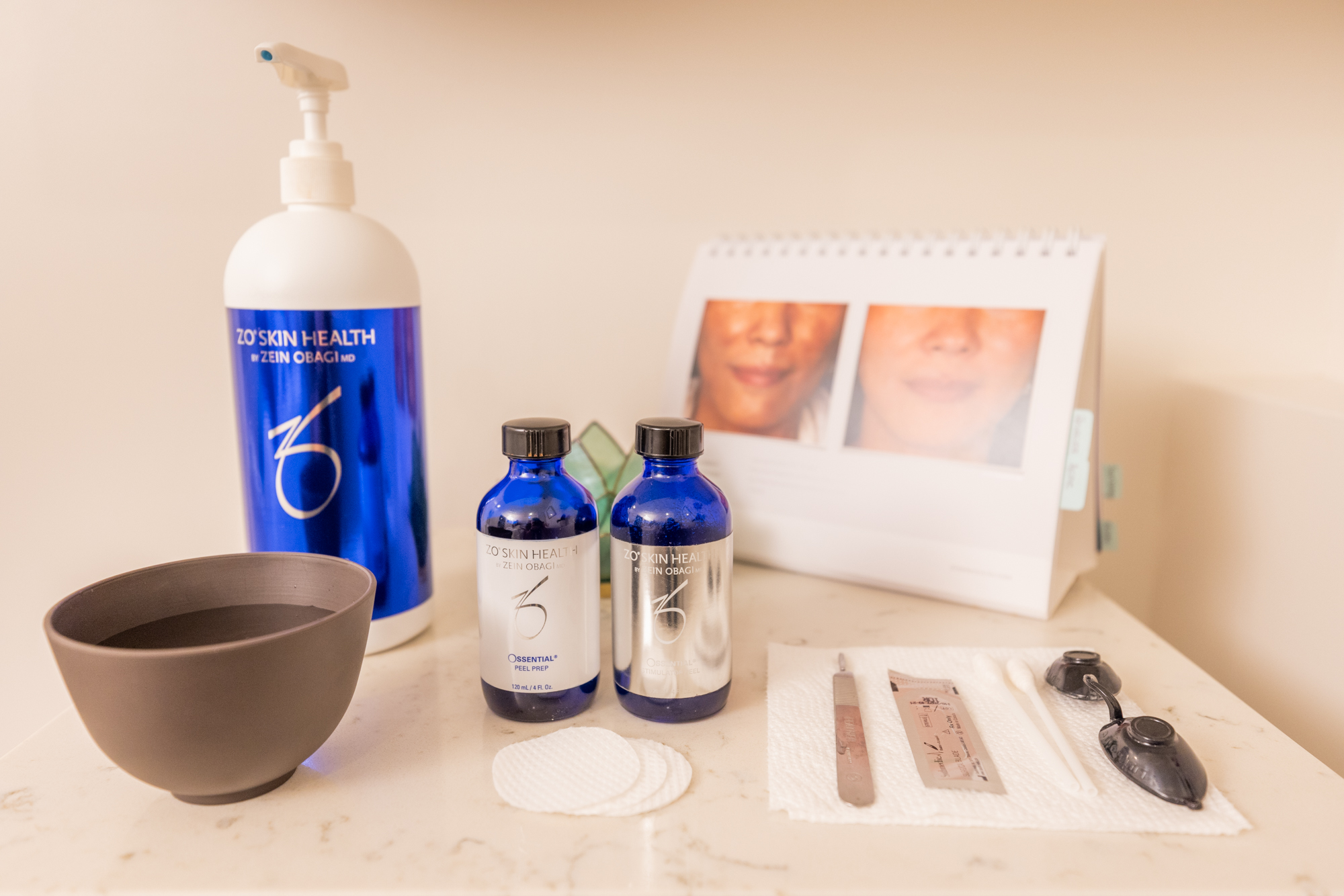 ZO Skin Health Chemical Peels Near Belle Meade on a white table at Ona Skincare.